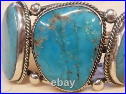 Large Navajo Sterling Silver 3 Stone Sleeping Beauty Turquoise Bracelet