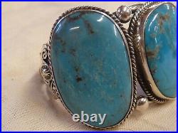 Large Navajo Sterling Silver 3 Stone Sleeping Beauty Turquoise Bracelet