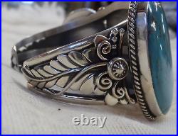 Large Navajo Sterling Silver 3 Stone Sleeping Beauty Turquoise Bracelet