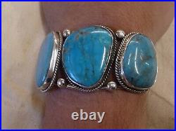 Large Navajo Sterling Silver 3 Stone Sleeping Beauty Turquoise Bracelet