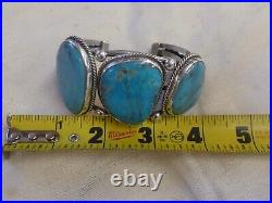 Large Navajo Sterling Silver 3 Stone Sleeping Beauty Turquoise Bracelet