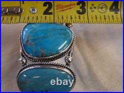 Large Navajo Sterling Silver 3 Stone Sleeping Beauty Turquoise Bracelet