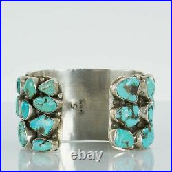 Large Navajo Sterling Silver Chunky Turquoise Cuff Bracelet Signed S 142g