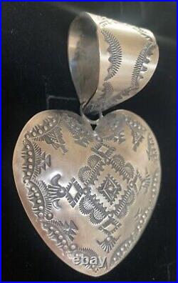 Large Navajo Sterling Silver Heart Pendant By Vincent Platero