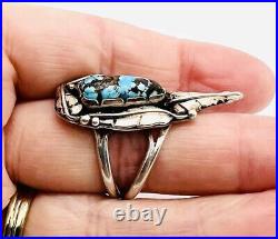Large Sterling Silver Navajo Bisbee Turquoise Ring 9.4gm Sz 8 Signed Vintage
