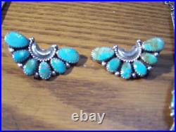 Large Turquoise Sterling silver squash blossom necklace & Earrings Navajo