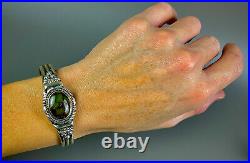 Large Vintage Navajo Harvey Era Sterling Silver Turquoise Cuff Bracelet