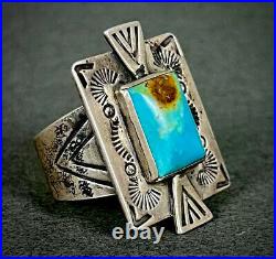 Large Vintage Navajo Native American Sterling Silver Blue Gem Turquoise Ring