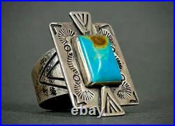 Large Vintage Navajo Native American Sterling Silver Blue Gem Turquoise Ring