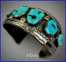 Large Vintage Navajo Sterling Silver Blue Diamond Turquoise Cuff Bracelet