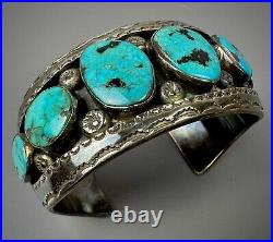 Large Vintage Navajo Sterling Silver Blue Diamond Turquoise Cuff Bracelet