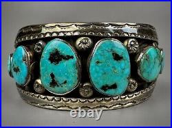 Large Vintage Navajo Sterling Silver Blue Diamond Turquoise Cuff Bracelet