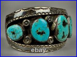 Large Vintage Navajo Sterling Silver Blue Diamond Turquoise Cuff Bracelet