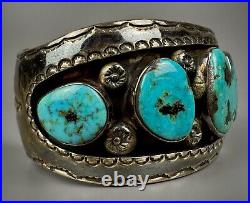 Large Vintage Navajo Sterling Silver Blue Diamond Turquoise Cuff Bracelet