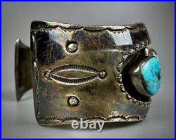 Large Vintage Navajo Sterling Silver Blue Diamond Turquoise Cuff Bracelet