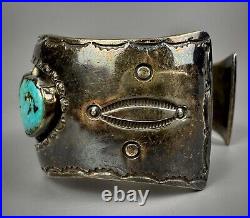 Large Vintage Navajo Sterling Silver Blue Diamond Turquoise Cuff Bracelet