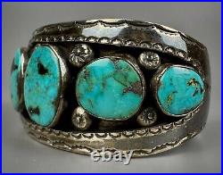 Large Vintage Navajo Sterling Silver Blue Diamond Turquoise Cuff Bracelet