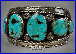 Large Vintage Navajo Sterling Silver Blue Diamond Turquoise Cuff Bracelet