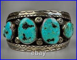 Large Vintage Navajo Sterling Silver Blue Diamond Turquoise Cuff Bracelet