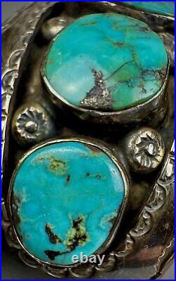 Large Vintage Navajo Sterling Silver Blue Diamond Turquoise Cuff Bracelet