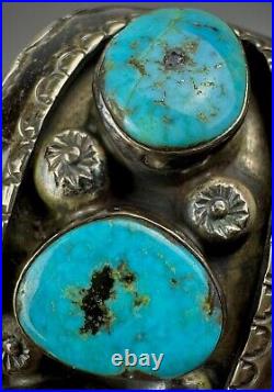 Large Vintage Navajo Sterling Silver Blue Diamond Turquoise Cuff Bracelet