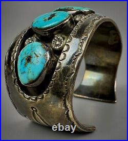 Large Vintage Navajo Sterling Silver Blue Diamond Turquoise Cuff Bracelet