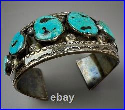 Large Vintage Navajo Sterling Silver Blue Diamond Turquoise Cuff Bracelet