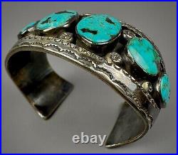 Large Vintage Navajo Sterling Silver Blue Diamond Turquoise Cuff Bracelet