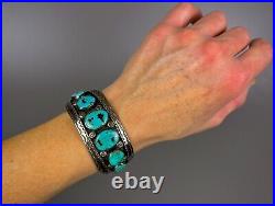 Large Vintage Navajo Sterling Silver Blue Diamond Turquoise Cuff Bracelet