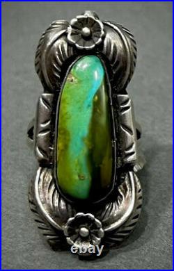 Large Vintage Navajo Sterling Silver Ribbon Royston Turquoise Ring Tsosie