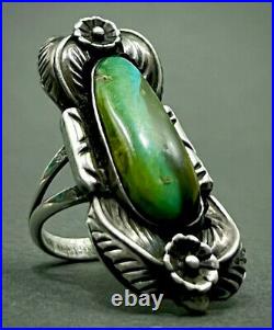 Large Vintage Navajo Sterling Silver Ribbon Royston Turquoise Ring Tsosie
