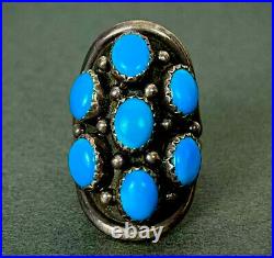 Large Vintage Navajo Sterling Silver Sleeping Beauty Turquoise Saddle Ring