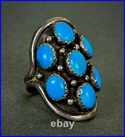 Large Vintage Navajo Sterling Silver Sleeping Beauty Turquoise Saddle Ring