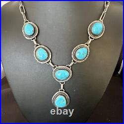 Lariat Blue Kingman Turquoise Navajo Sterling Silver 26 Necklace 15907