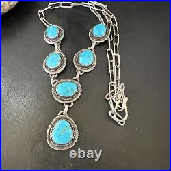 Lariat Blue Kingman Turquoise Navajo Sterling Silver 26 Necklace 15907