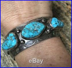 Last Chance! Old Navajo Native American Turquoise Sterling Bracelet -60g Signed