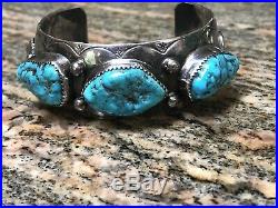 Last Chance! Old Navajo Native American Turquoise Sterling Bracelet -60g Signed