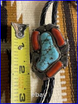Late Ray Bennett Navajo Sterling Silver Turquoise Coral Bolo Tie VINTAGE Raymond