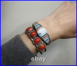 Leander Nezzie Navajo Native American Sterling Silver Turquoise Cuff Bracelet