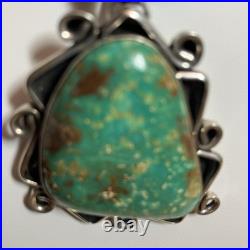Lg Vintage Triangle Turquoise Signed Navajo Sterling Pendant Coral 18 Necklace