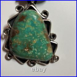 Lg Vintage Triangle Turquoise Signed Navajo Sterling Pendant Coral 18 Necklace