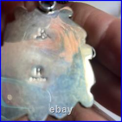 Lg Vintage Triangle Turquoise Signed Navajo Sterling Pendant Coral 18 Necklace