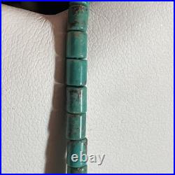 Lg Vintage Triangle Turquoise Signed Navajo Sterling Pendant Coral 18 Necklace