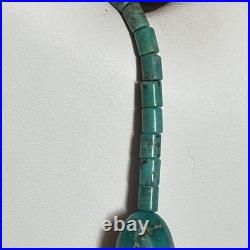 Lg Vintage Triangle Turquoise Signed Navajo Sterling Pendant Coral 18 Necklace