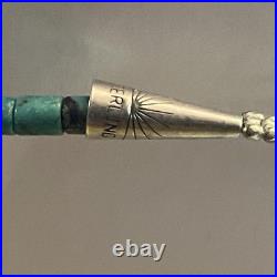 Lg Vintage Triangle Turquoise Signed Navajo Sterling Pendant Coral 18 Necklace