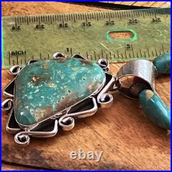 Lg Vintage Triangle Turquoise Signed Navajo Sterling Pendant Coral 18 Necklace