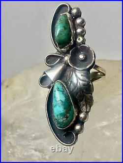 Long Turquoise ring size 6.75 Navajo sterling silver women girls