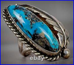 Long Vintage Navajo Sterling Silver High Grade Turquoise Ring BEAUTIFUL STONE