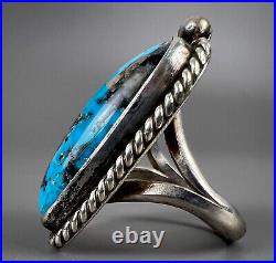 Long Vintage Navajo Sterling Silver High Grade Turquoise Ring BEAUTIFUL STONE