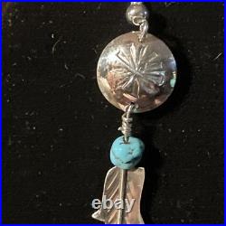 Lorenzo Arviso Navajo Handmade Sterling Turquoise Feather Earrings 2.4 dangles